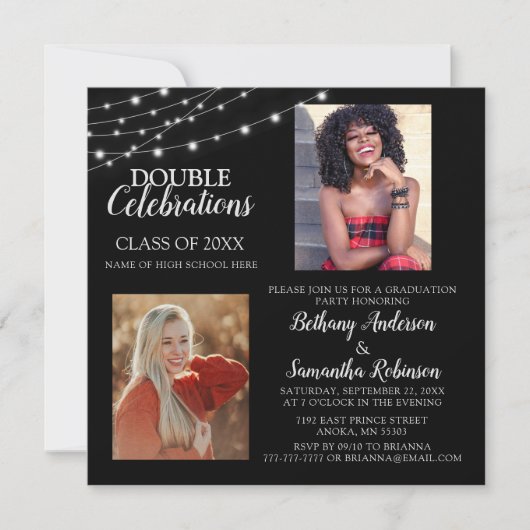 Doppelfeier 2 Foto Abschluss Einladung (Vorderseite)