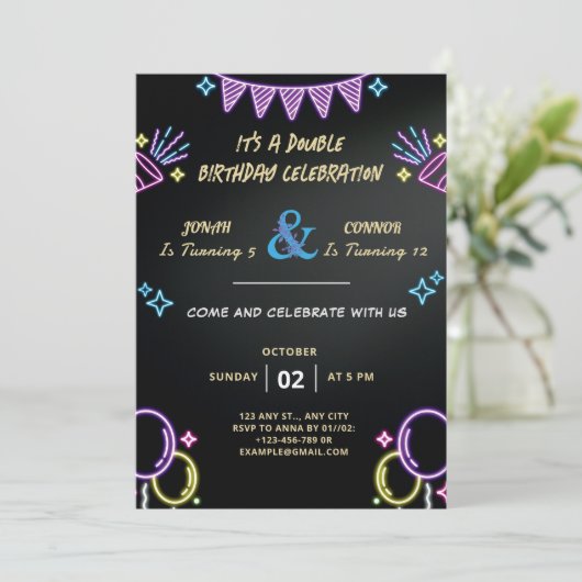 Doppelfeier Geburtstag Einladung (Stehend Vorderseite)
