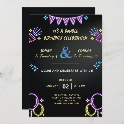 Doppelfeier Geburtstag Einladung (Vorne/Hinten)