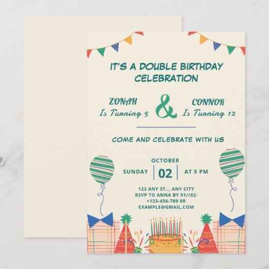 Doppelfeier Geburtstag Einladung (Vorne/Hinten)