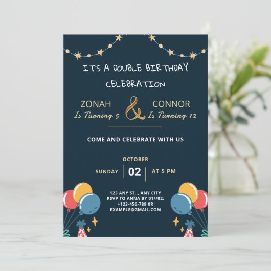 Doppelfeier Geburtstag Einladung (Stehend Vorderseite)