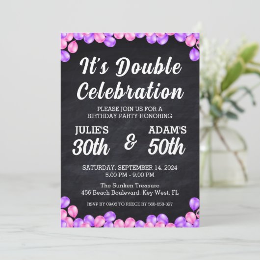 Doppelfeier gemeinsame Geburtstagsfeier Einladung (Stehend Vorderseite)