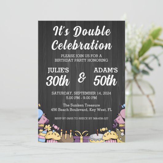 Doppelfeier gemeinsame Geburtstagsfeier Einladung (Stehend Vorderseite)