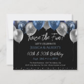 Doppelgeburt Blau und Silberballon Einladung (Vorderseite)