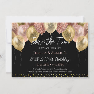 Doppelgeburtstag Rose Gold und Gold Ballons Einladung