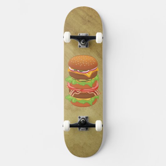 Doppelhamburger mit Käse und Speck Skateboard (Vorderseite)
