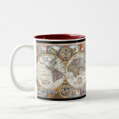 Doppelhemisphäre-Weltkarte des 17. Jahrhunderts Zweifarbige Tasse (Links)
