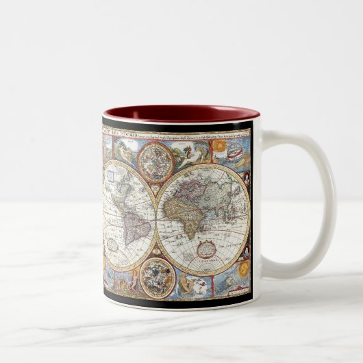 Doppelhemisphäre-Weltkarte des 17. Jahrhunderts Zweifarbige Tasse (Rechts)