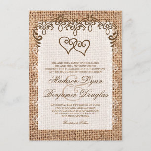 Doppelherz-Rustikal-Jute-Hochzeitskarten Einladung