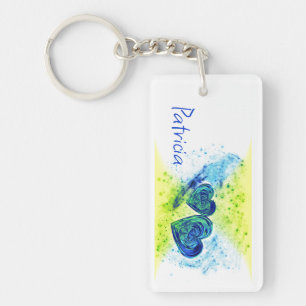 Doppelherzen Blau und Gelb Schlüsselanhänger