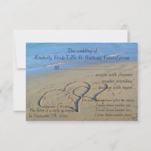 Doppelherzen in Sand Wedding RSVP Karte (Vorderseite)