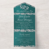 Doppelherzen und Glitzer - Aquamarin All In One Einladung (Innen Boden)