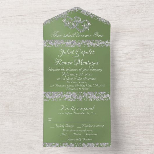 Doppelherzen und Glitzer - Größe All In One Einladung (Innen Boden)