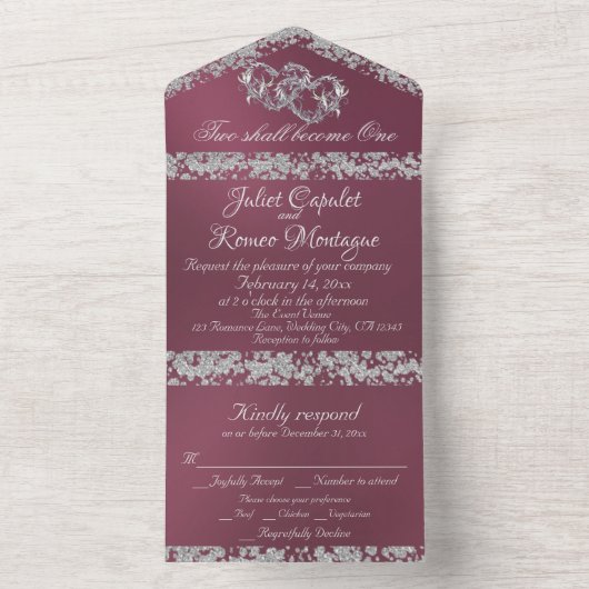 Doppelherzen und Glitzer - Lavendel All In One Einladung (Innen Boden)