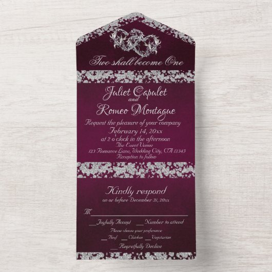 Doppelherzen und Glitzer - Lila All In One Einladung (Innen Boden)