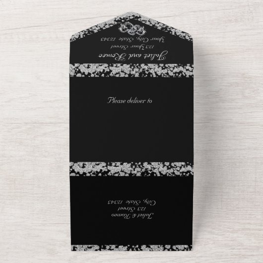 Doppelherzen und Glitzer - Schwarz All In One Einladung (Außenbereich)