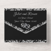 Doppelherzen und Glitzer - Schwarz All In One Einladung (Rückseite)