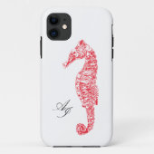 Doppelinitialen rotes Küstenwasserfarben-Seepferd Case-Mate iPhone Hülle (Rückseite)