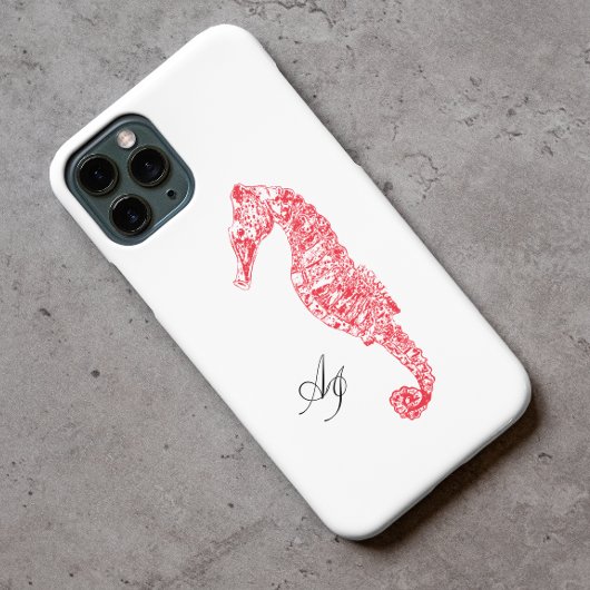 Doppelinitialen rotes Küstenwasserfarben-Seepferd Case-Mate iPhone Hülle