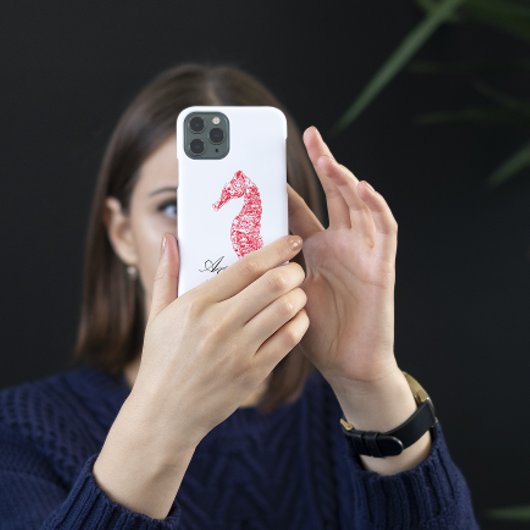 Doppelinitialen rotes Küstenwasserfarben-Seepferd Case-Mate iPhone Hülle