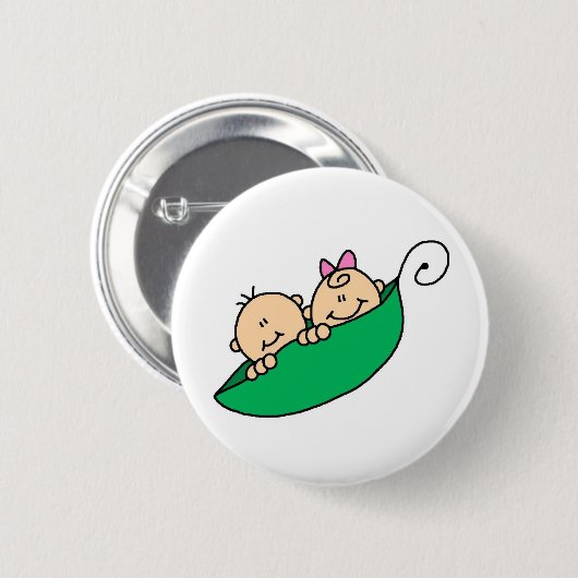 Doppeljunge und Mädchen in der Erbsenhülse Button (Vorne & Hinten)