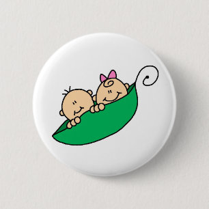 Doppeljunge und Mädchen in der Erbsenhülse Button