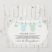 Doppeljungen-Babyparty danken Ihnen, - rustikales Dankeskarte (Vorne/Hinten)