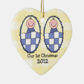 Doppeljungen-Blau-erstes Weihnachten Keramikornament (Rechts)