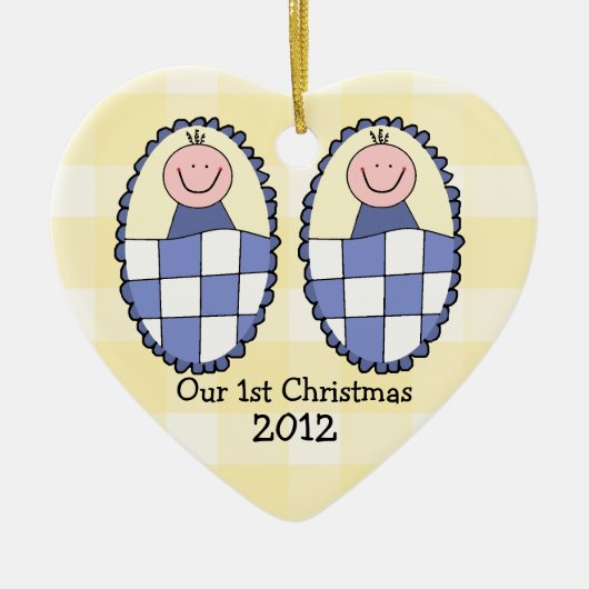 Doppeljungen-Blau-erstes Weihnachten Keramikornament (Vorne)