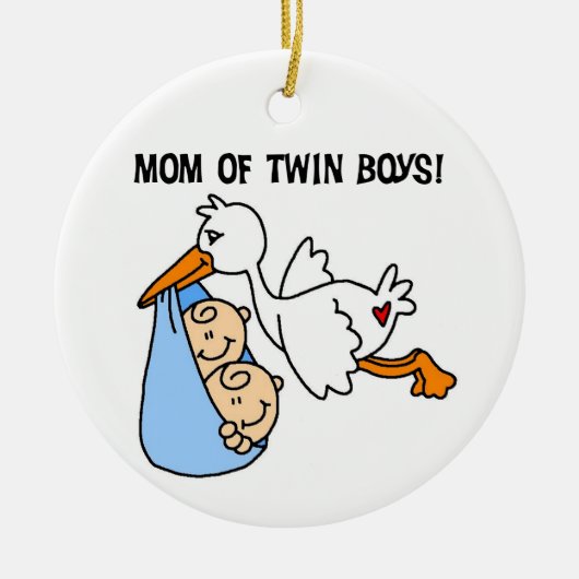 Doppeljungen-Mama-Storch-Geschenke Keramikornament (Vorne)