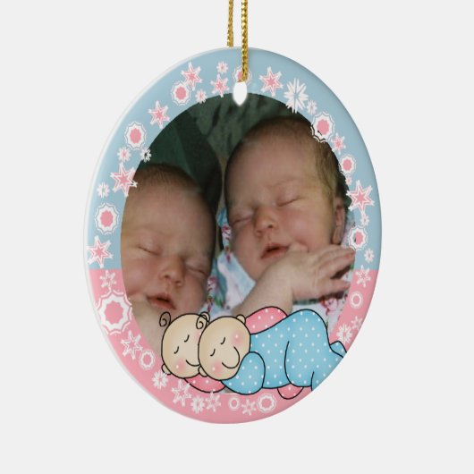 Doppeljungen-und Mädchen-1. Weihnachtsverzierung Keramikornament (Rechts)