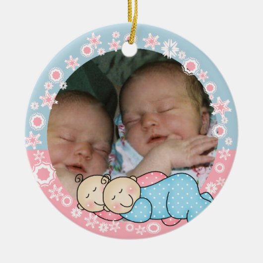 Doppeljungen-und Mädchen-1. Weihnachtsverzierung Keramikornament (Vorne)