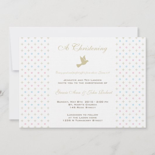 Doppeljungen-und Mädchen-Taufeinladung Einladung (Vorderseite)