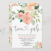 Doppelmädchen-Babyparty-BlumenAquarelle Einladung (Vorne/Hinten)