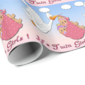 Doppelmädchen-Blondine - Storch-Babyparty, die Geschenkpapier (Rolleneckpunkt)