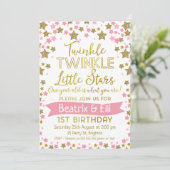 Doppelmädchen-Funkeln-Stern-Geburtstags-Einladung Einladung (Stehend Vorderseite)