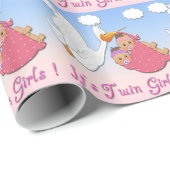 Doppelmädchen-Storch-Babyparty-Packpapier Geschenkpapier (Rolleneckpunkt)