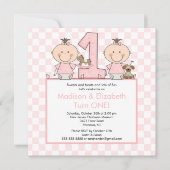 Doppelmädchen-Strichmännchen paart Einladung (Vorderseite)