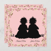 Doppelmädchen-Vintage rosa Baby-Duschen-Einladung Einladung (Vorne/Hinten)