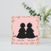 Doppelmädchen-Vintage rosa Baby-Duschen-Einladung Einladung (Stehend Vorderseite)