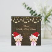 Doppelmädchen-WeihnachtsBabyparty Einladung (Stehend Vorderseite)