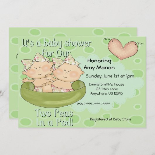 Doppelmädchen zwei Erbsen in der Einladung (Vorne/Hinten)