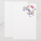 Doppelmonogramm Flammende Herzen mit Blumen Briefpapier (Vorne/Hinten)