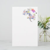 Doppelmonogramm Flammende Herzen mit Blumen Briefpapier (Stehend Vorderseite)