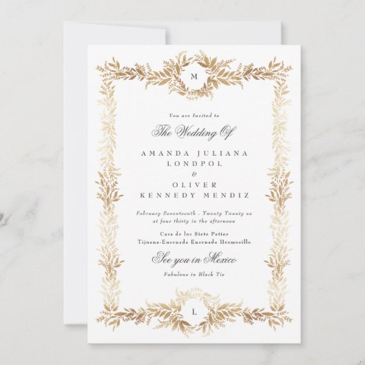 Doppelmonogramm-Goldfaser Einladung (Vorderseite)