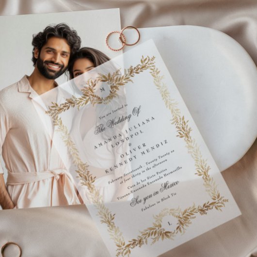 Doppelmonogramm-Goldfaser Pergament Einladungen