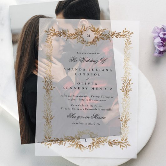 Doppelmonogramm-Goldfaser Pergament Einladungen
