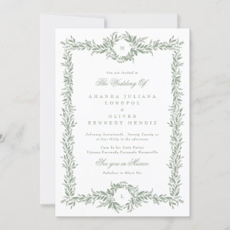 Doppelmonogramm-Salbei-Botanische Rahmenhochzeit Einladung