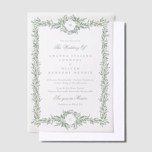 Doppelmonogramm Salbei Pergament Einladungen (Versetzt)