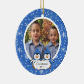 Doppelpenguins-Foto Weihnachtsverzierungen Keramikornament (Rechts)